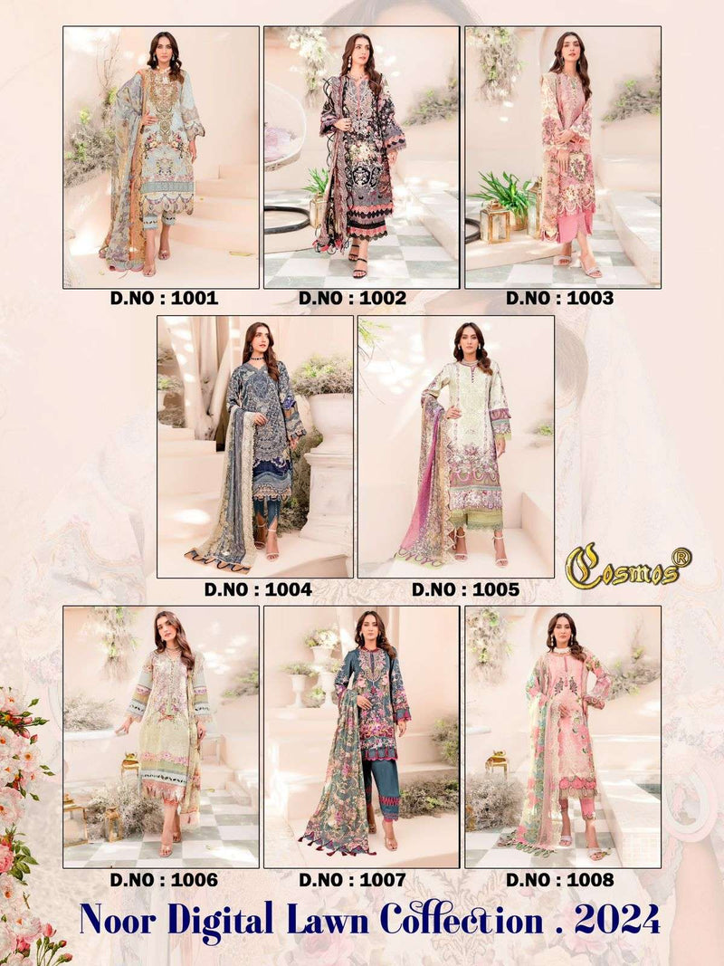 Cosmos Fashion Noor Digital Lawn Collection 24 pure Lawn Beautiful Digital Prints With Embroidery Pakistani Suit