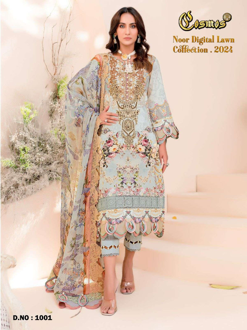 Cosmos Fashion Noor Digital Lawn Collection 24 pure Lawn Beautiful Digital Prints With Embroidery Pakistani Suit