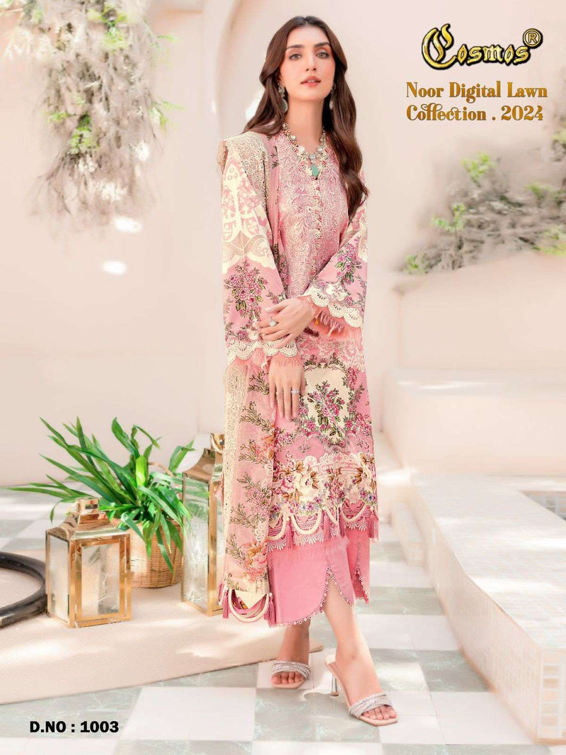 Cosmos Fashion Noor Digital Lawn Collection 24 pure Lawn Beautiful Digital Prints With Embroidery Pakistani Suit