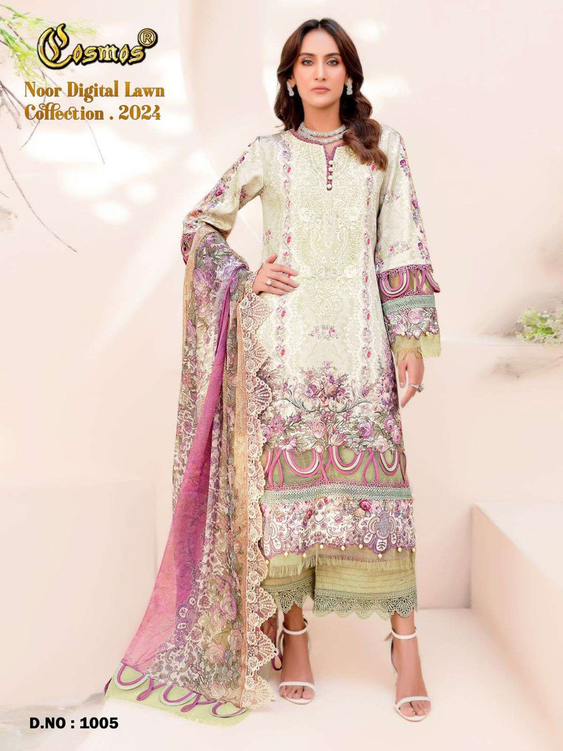 Cosmos Fashion Noor Digital Lawn Collection 24 pure Lawn Beautiful Digital Prints With Embroidery Pakistani Suit