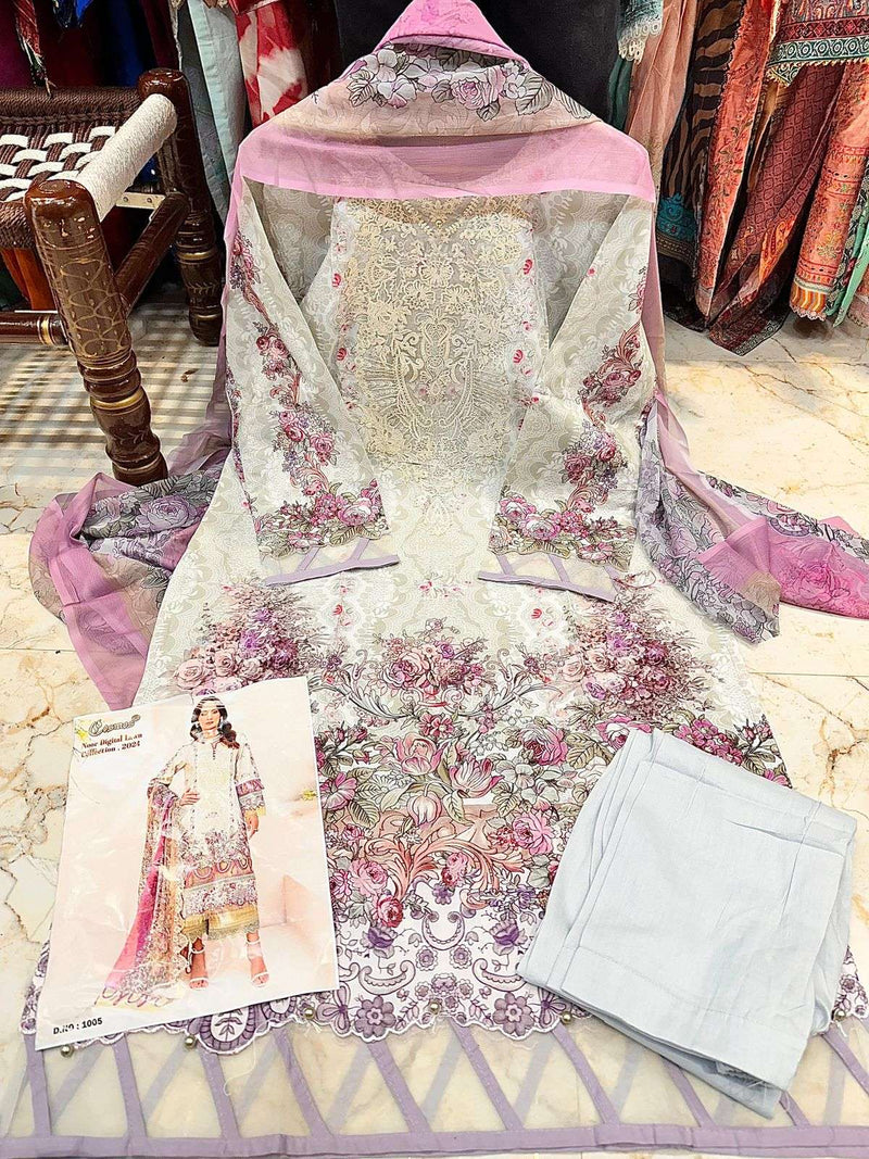 Cosmos Fashion Noor Digital Lawn Collection 24 pure Lawn Beautiful Digital Prints With Embroidery Pakistani Suit