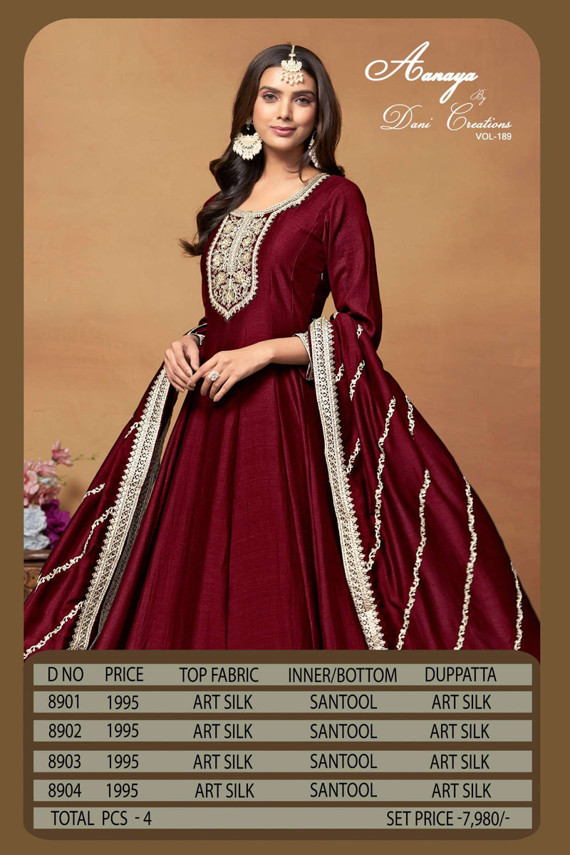 Dani Creation Aanaya Vol 189 Silk Anarkali Festival Wear Suit