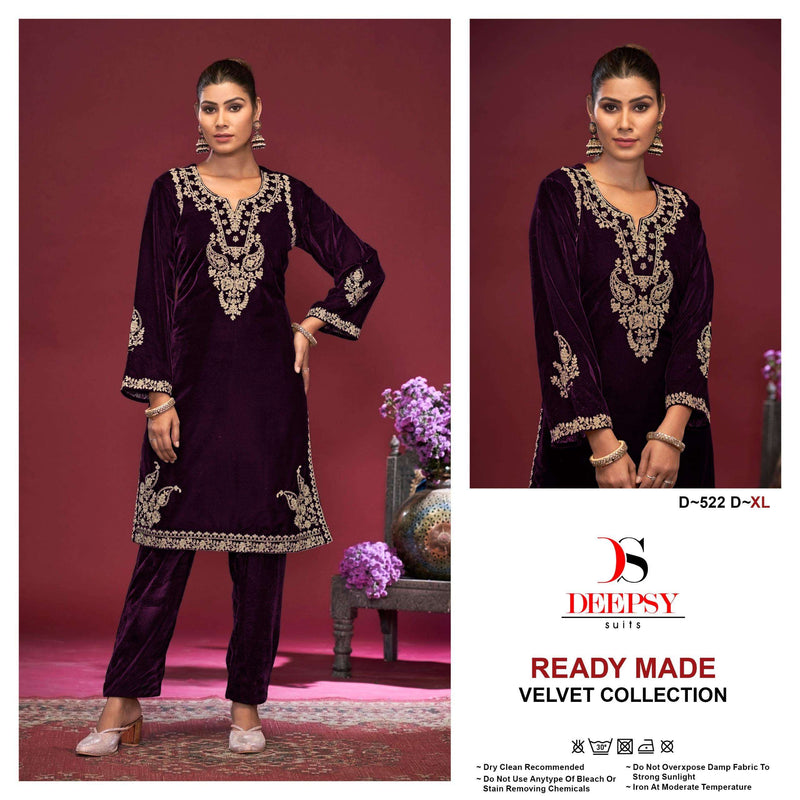 Deepsy Suits D 522 Velvet Hevay Embroidery Work Kurti Pant Set