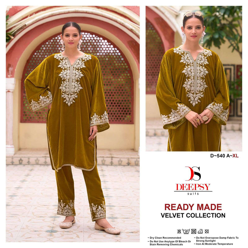 Deepsy Suits D 540 Velvet Embroidery Fancy Designer Pret Kurti Pant Set