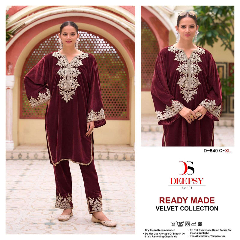 Deepsy Suits D 540 Velvet Embroidery Fancy Designer Pret Kurti Pant Set