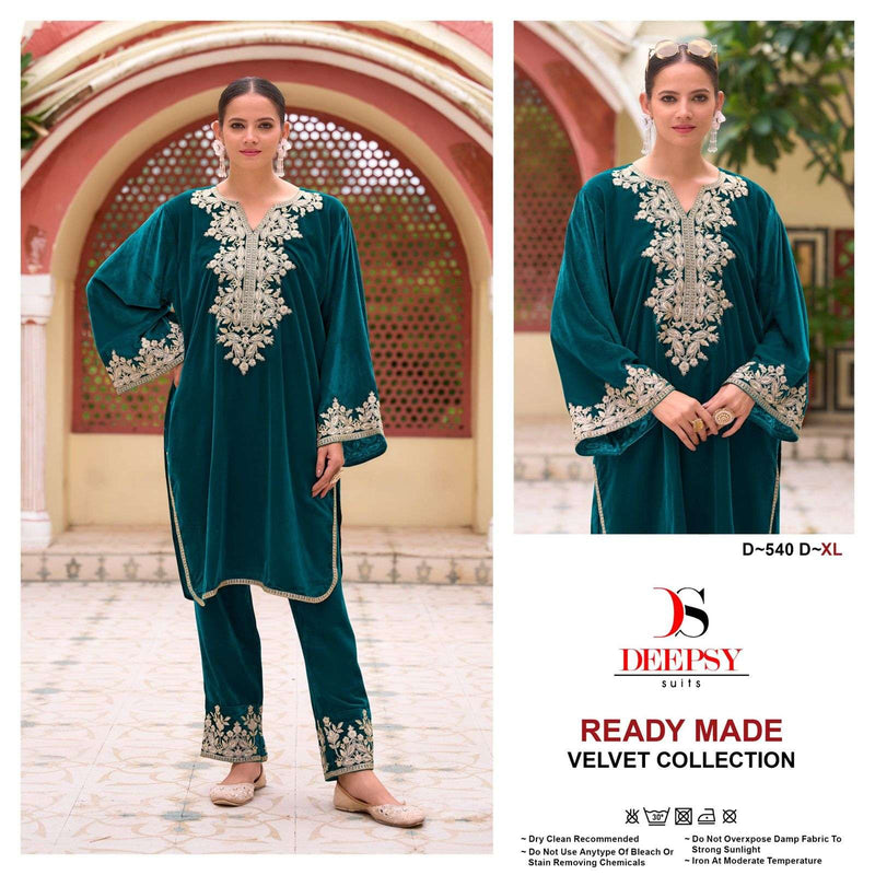 Deepsy Suits D 540 Velvet Embroidery Fancy Designer Pret Kurti Pant Set