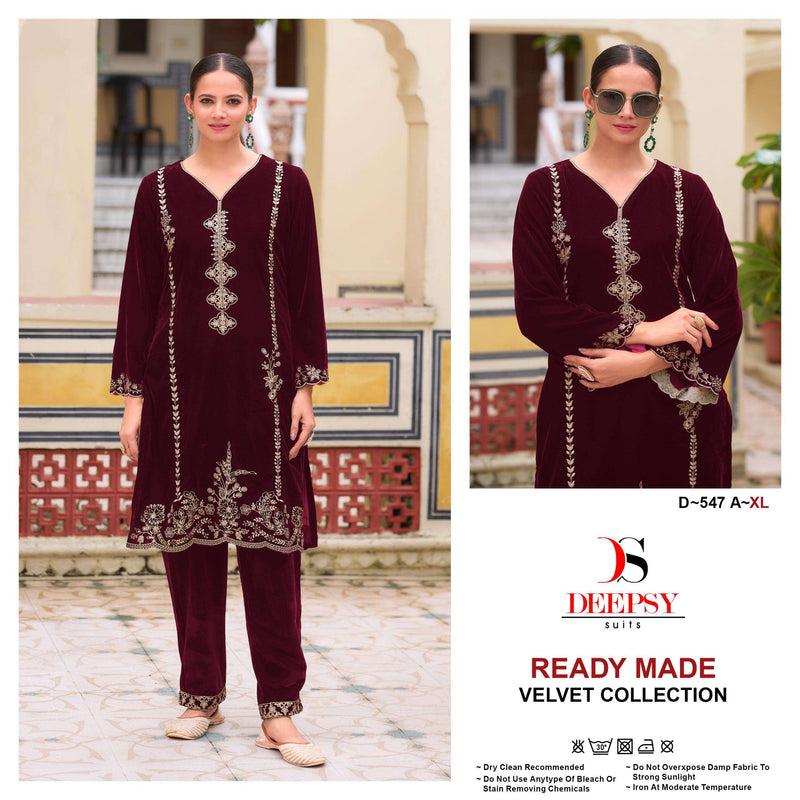 Deepsy Suits D 547 Velvet Embroidery Fancy Pret Kurti Set