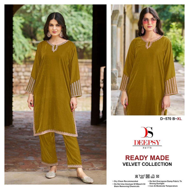 Deepsy Suits D 570 Velvet Embroidery Fancy Pret Kurti Pant Set