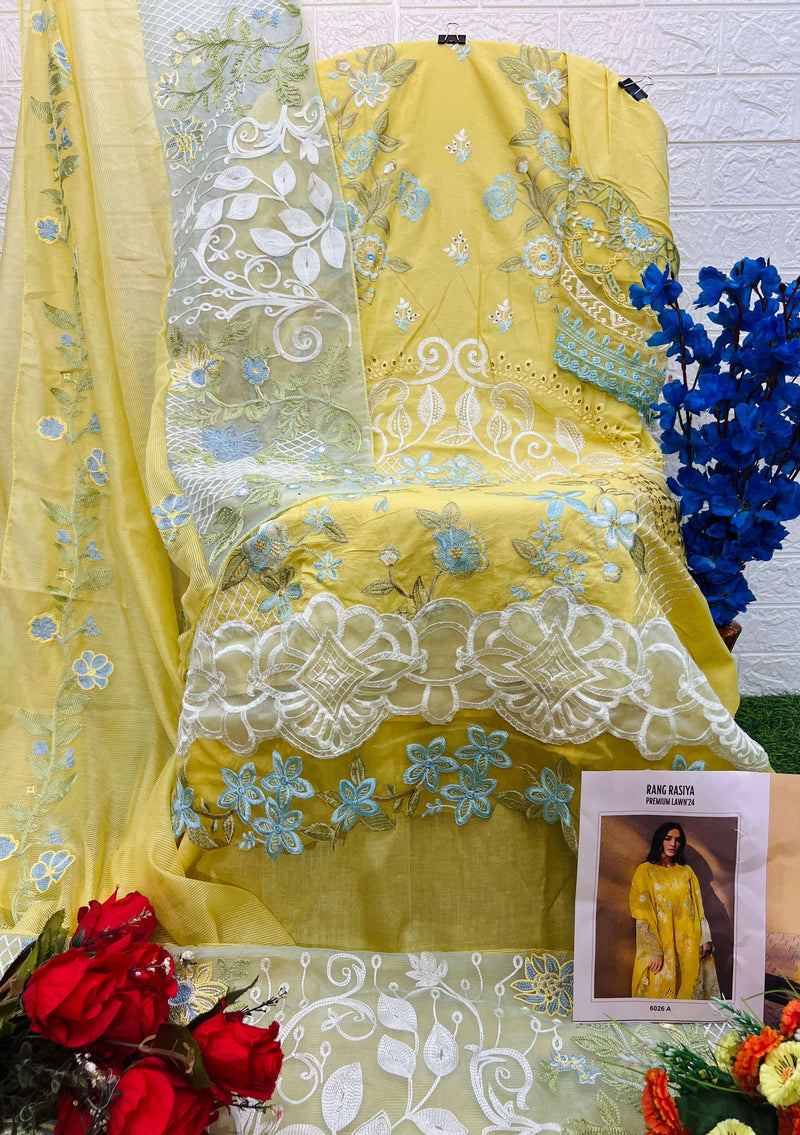 Deepsy Suits Rangrasiya Premium Lawn 24 D No 6026 Cotton With Heavy Embroidery Salwar Suit
