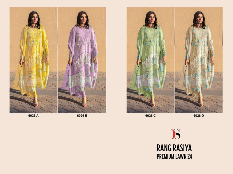 Deepsy Suits Rangrasiya Premium Lawn 24 D No 6026 Cotton With Heavy Embroidery Salwar Suit