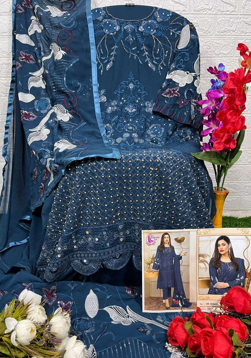 Dinsaa 168 Efgh Georgette Work Pakistani Fancy Dress Materials