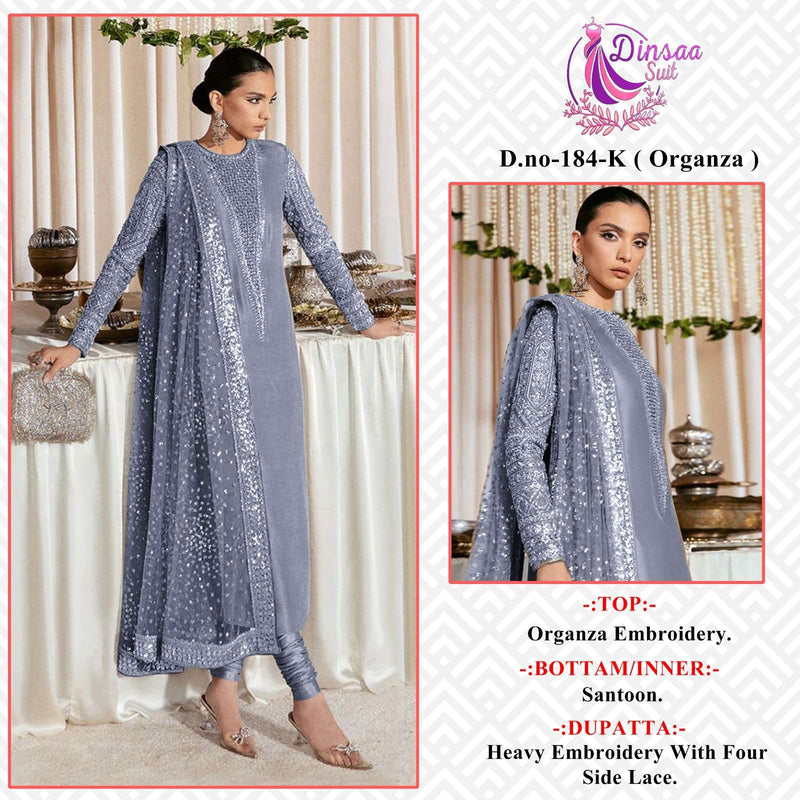 Dinsaa 184 Ijkl Designer Organza Embroidered Pakistani Salwar Kameez