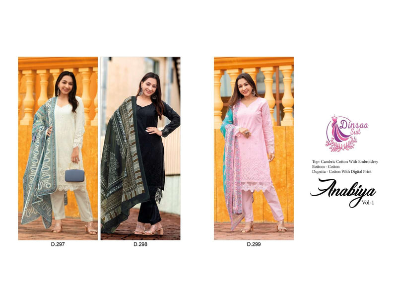 Dinsaa Suit Anabiya Vol 1 297 298 299 Cambric Embroidery Suit