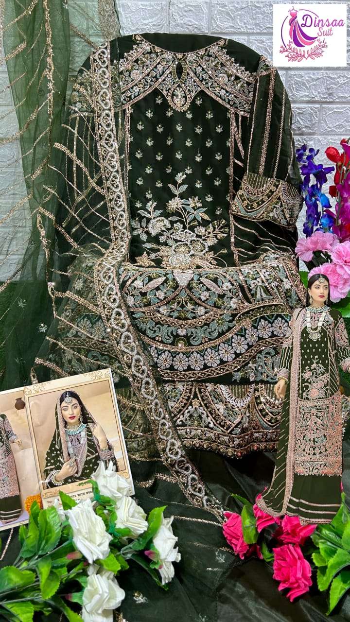 Dinsaa Suit D 150 Beautiful Dark Colors Pakistani Suit