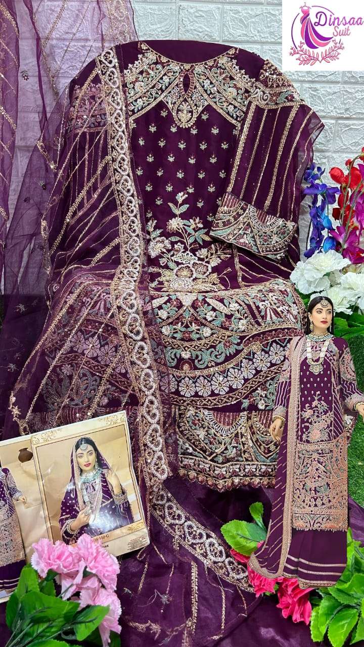 Dinsaa Suit D 150 Beautiful Dark Colors Pakistani Suit