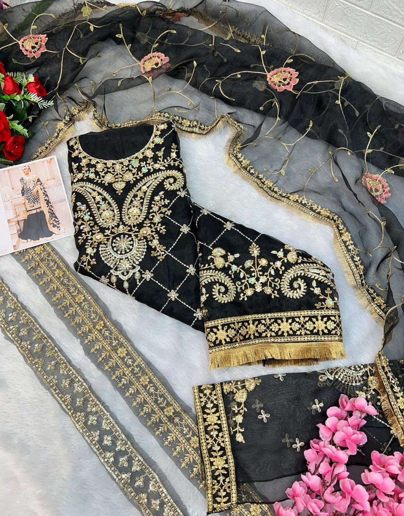 Dinsaa Suit Design No 241 A D Organza Embroidery Work Party Wear Suit
