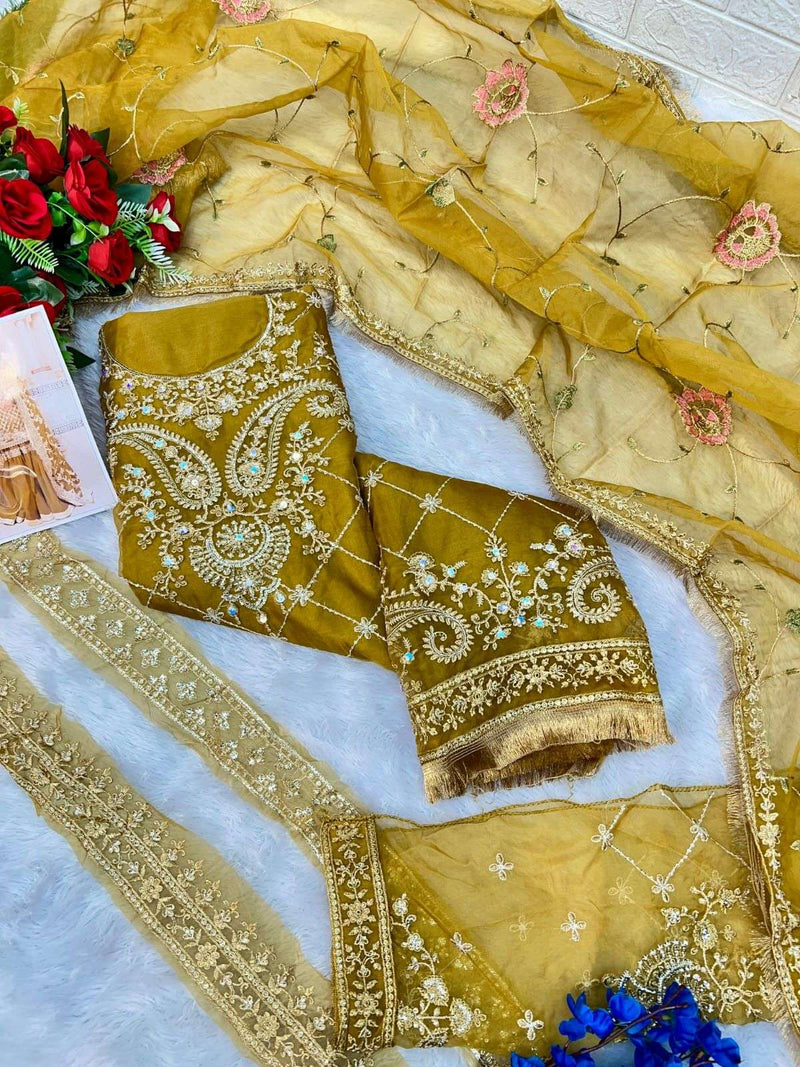 Dinsaa Suit Design No 241 A D Organza Embroidery Work Party Wear Suit