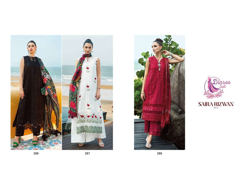 Dinsaa Suit Saira Rizwan Vol 1  Cotton With Heavy Self Embroidery Semi Stitched Salwar Suit