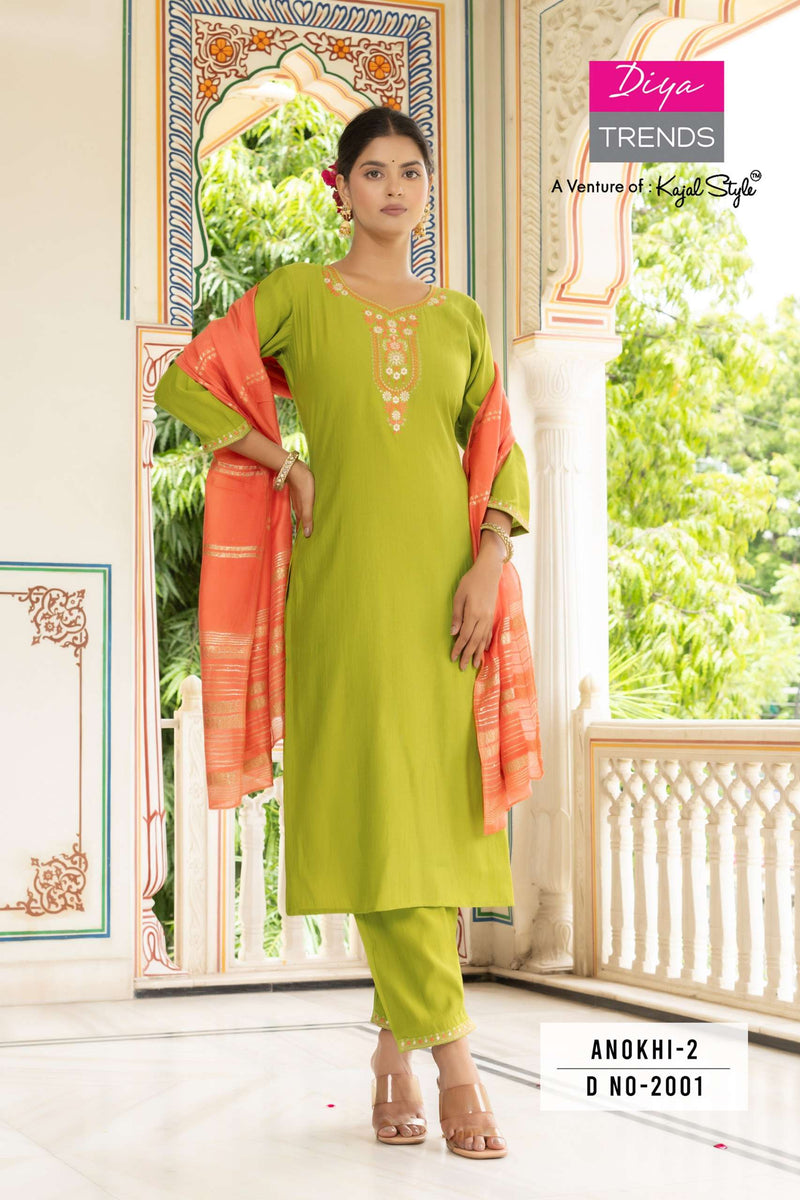 Diya Trends Anokhi Vol 2 Modal Silk Casual Wear Straight Kurti Pant Jacquard Dupatta Set