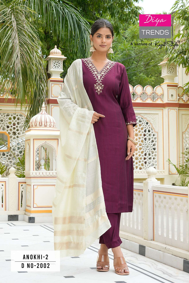 Diya Trends Anokhi Vol 2 Modal Silk Casual Wear Straight Kurti Pant Jacquard Dupatta Set