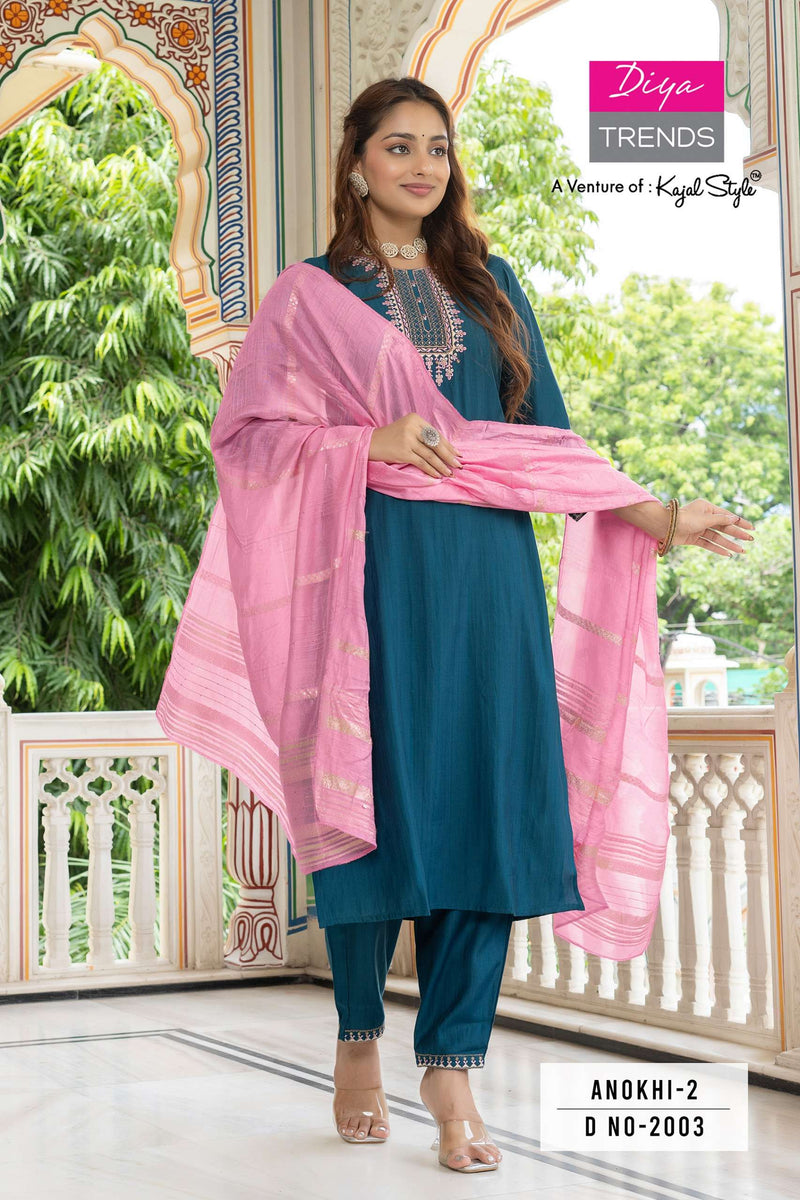 Diya Trends Anokhi Vol 2 Modal Silk Casual Wear Straight Kurti Pant Jacquard Dupatta Set