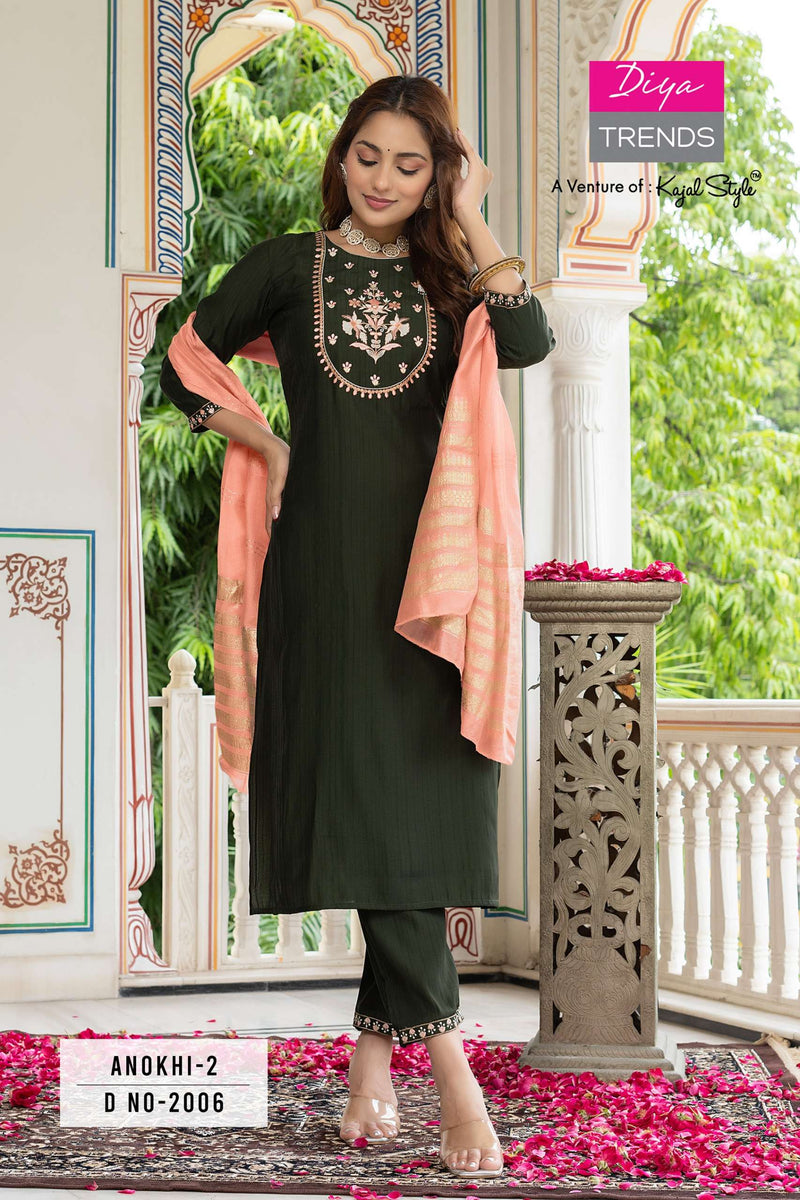 Diya Trends Anokhi Vol 2 Modal Silk Casual Wear Straight Kurti Pant Jacquard Dupatta Set