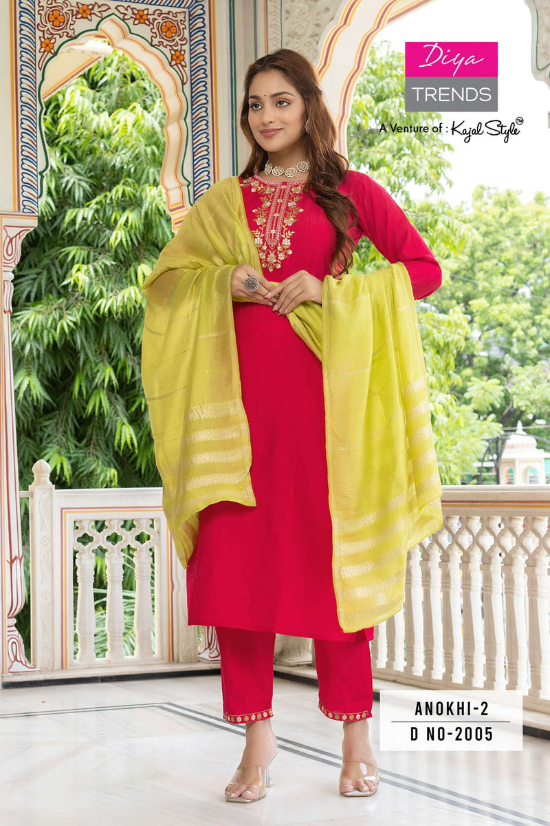 Diya Trends Anokhi Vol 2 Modal Silk Casual Wear Straight Kurti Pant Jacquard Dupatta Set