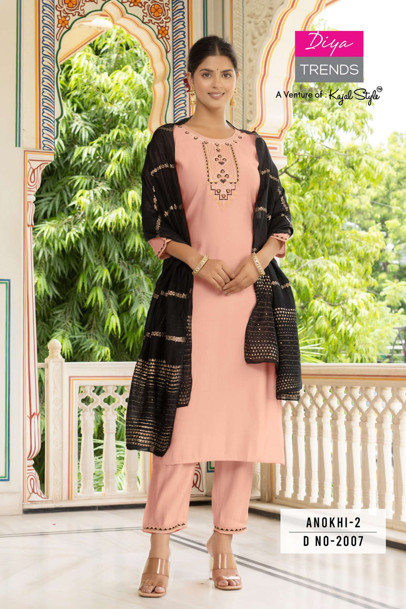 Diya Trends Anokhi Vol 2 Modal Silk Casual Wear Straight Kurti Pant Jacquard Dupatta Set