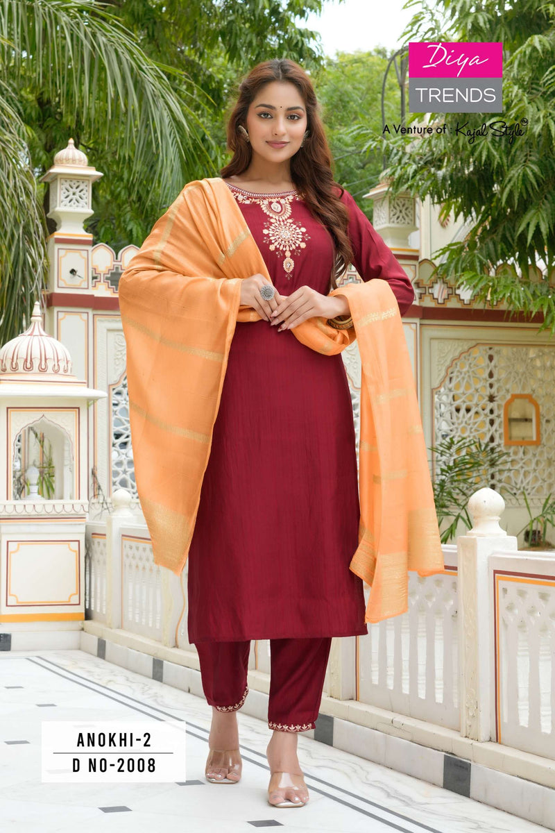 Diya Trends Anokhi Vol 2 Modal Silk Casual Wear Straight Kurti Pant Jacquard Dupatta Set