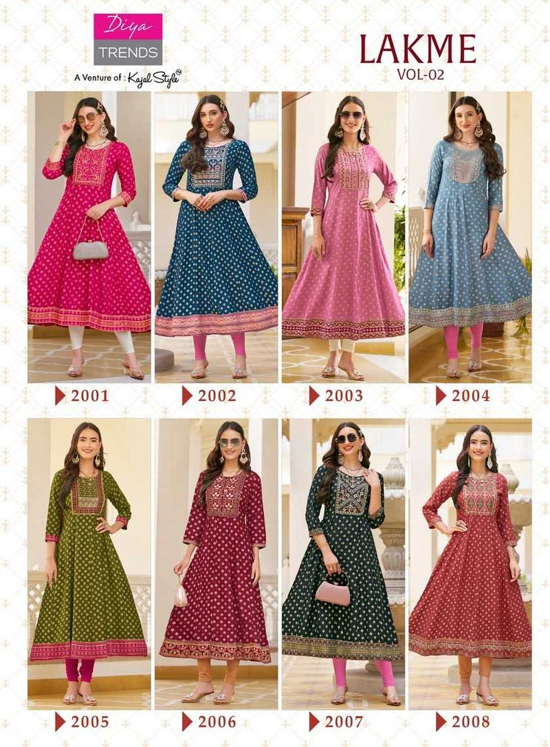 Diya Trends Lakme Vol 2 Rayon Emboidery Work Casual Wear Designer Kurti Gowns