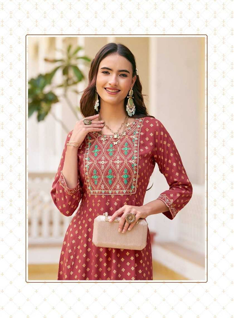 Diya Trends Lakme Vol 2 Rayon Emboidery Work Casual Wear Designer Kurti Gowns