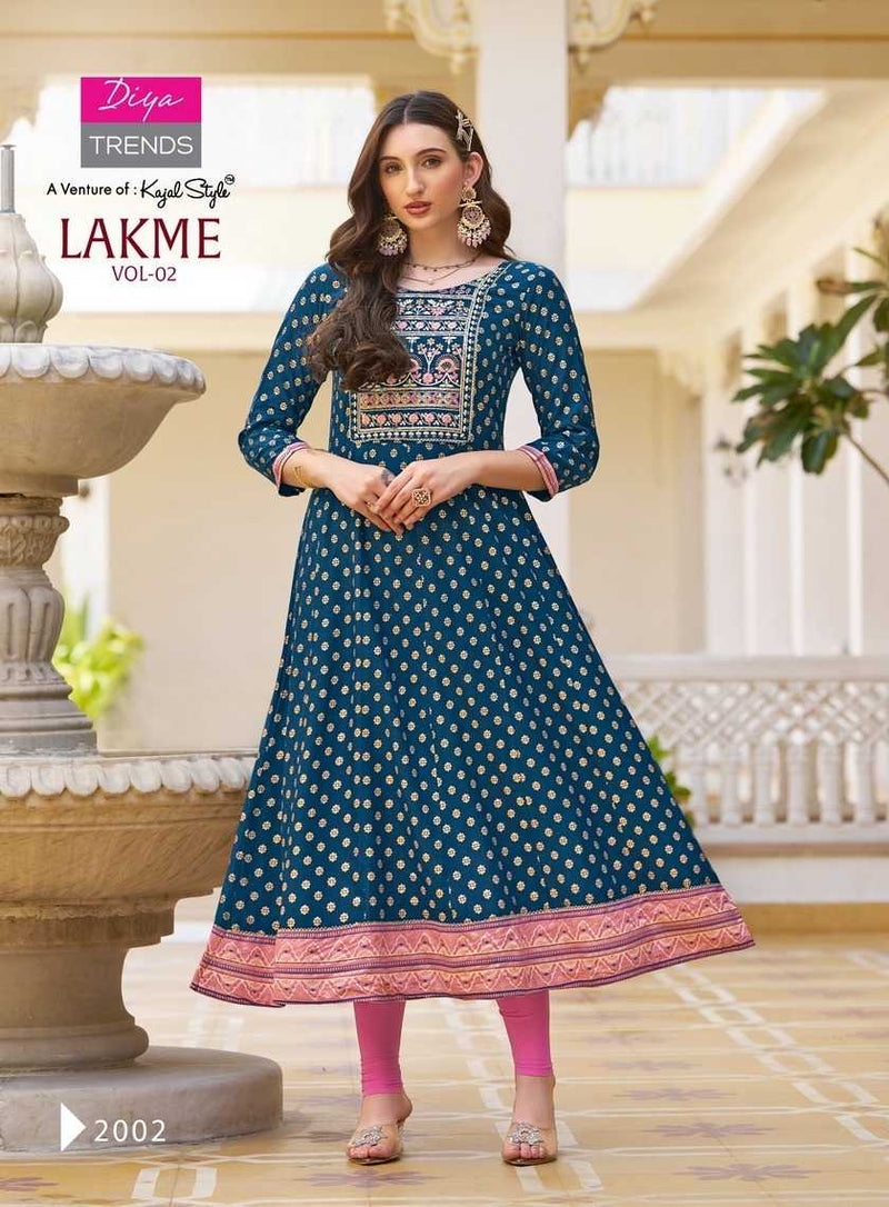 Diya Trends Lakme Vol 2 Rayon Emboidery Work Casual Wear Designer Kurti Gowns