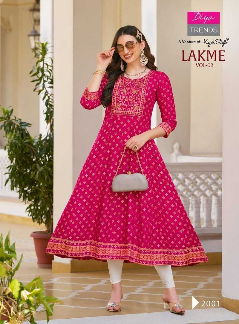 Diya Trends Lakme Vol 2 Rayon Emboidery Work Casual Wear Designer Kurti Gowns