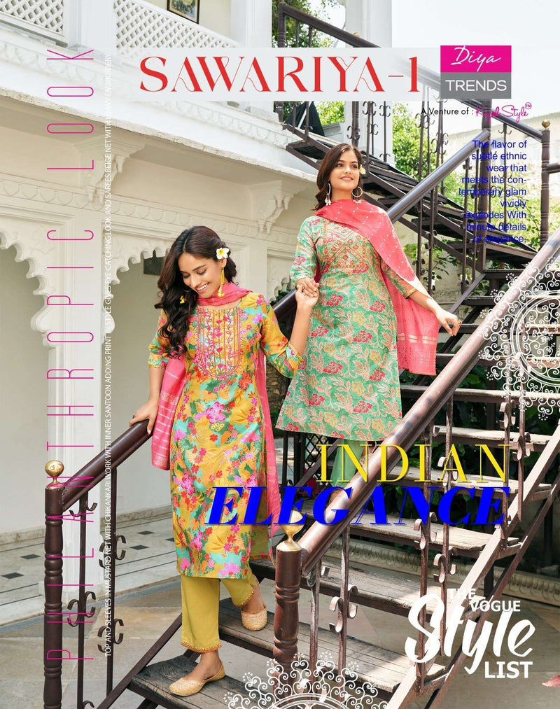 Diya Trends Sawariya Vol 1 Muslin Digital Printed Kurtis With Pant