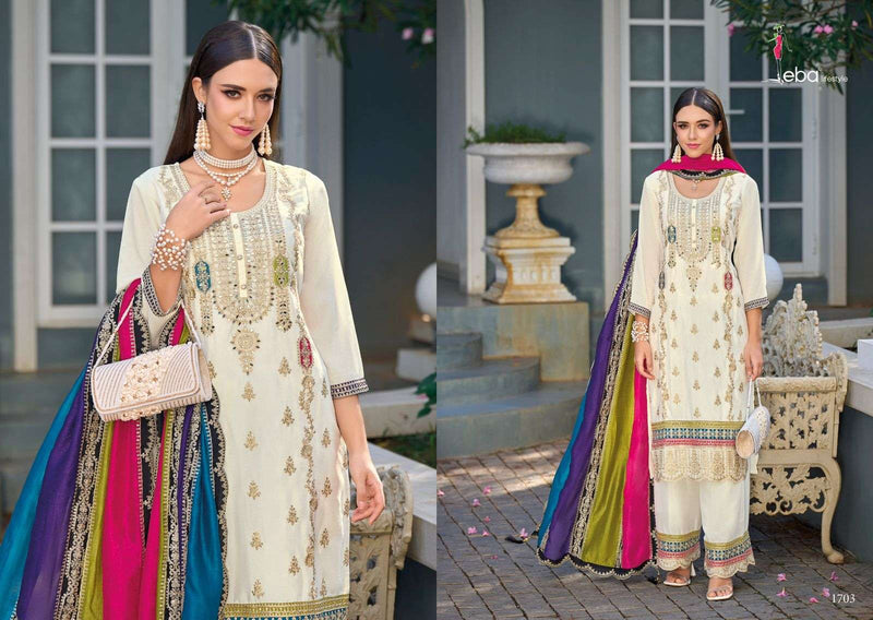 Eba Lifestyle Merub Chinon Emboidery Work Designer Party Wear Kurti Plazo Dupatta Set
