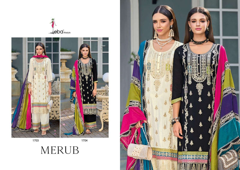 Eba Lifestyle Merub Chinon Emboidery Work Designer Party Wear Kurti Plazo Dupatta Set