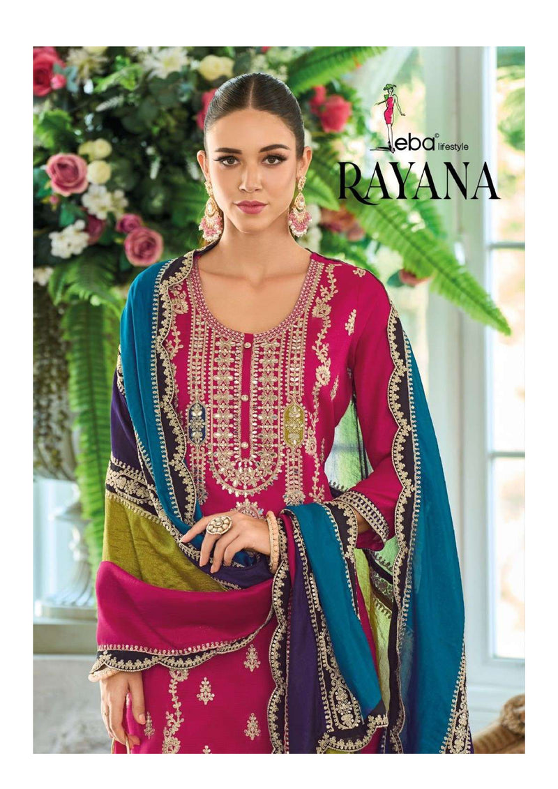 Eba Lifestyle Rayana Chinon Emboidery Work Party Wear Kurti Plazo Dupatta Set