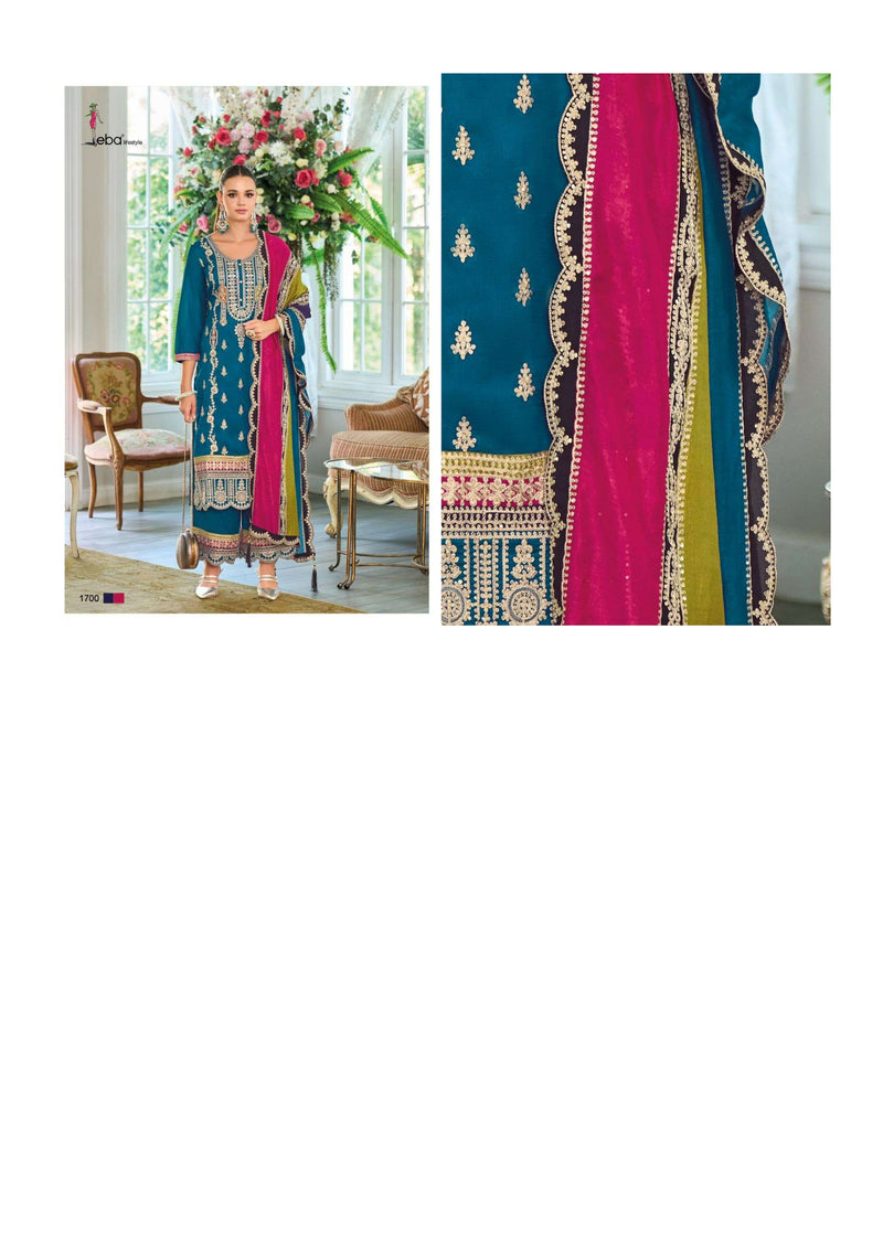 Eba Lifestyle Rayana Chinon Emboidery Work Party Wear Kurti Plazo Dupatta Set