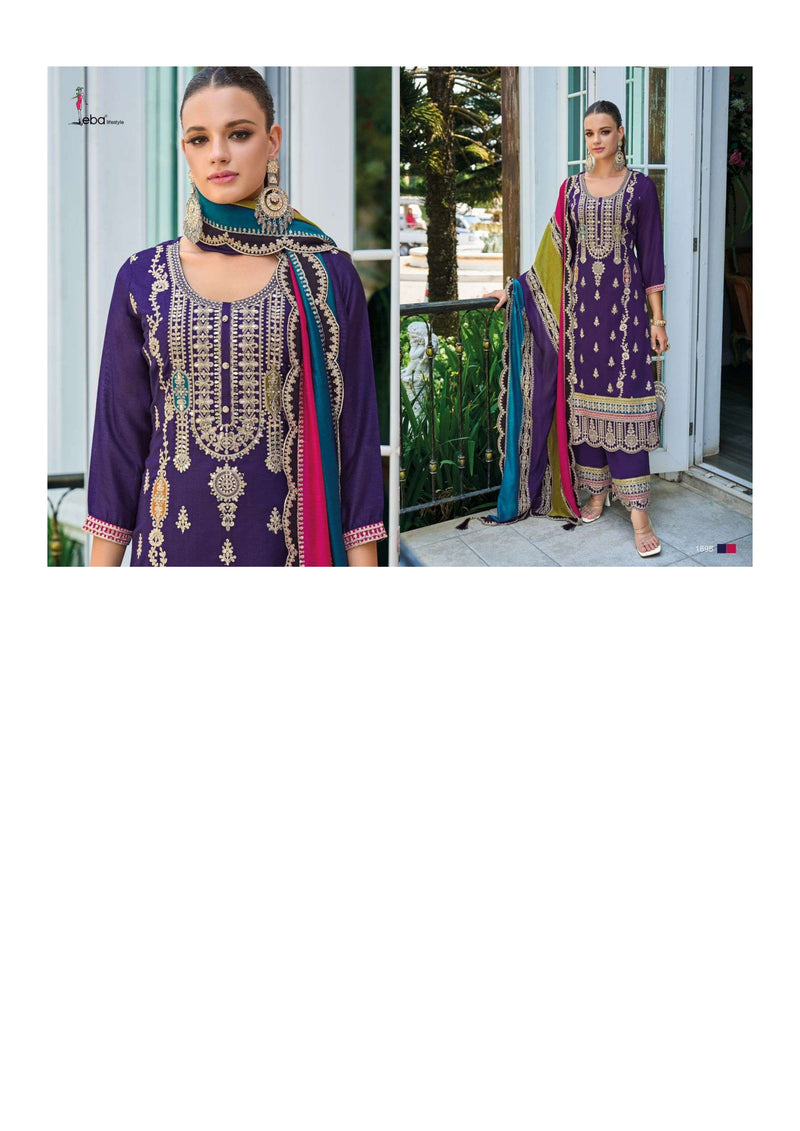 Eba Lifestyle Rayana Chinon Emboidery Work Party Wear Kurti Plazo Dupatta Set
