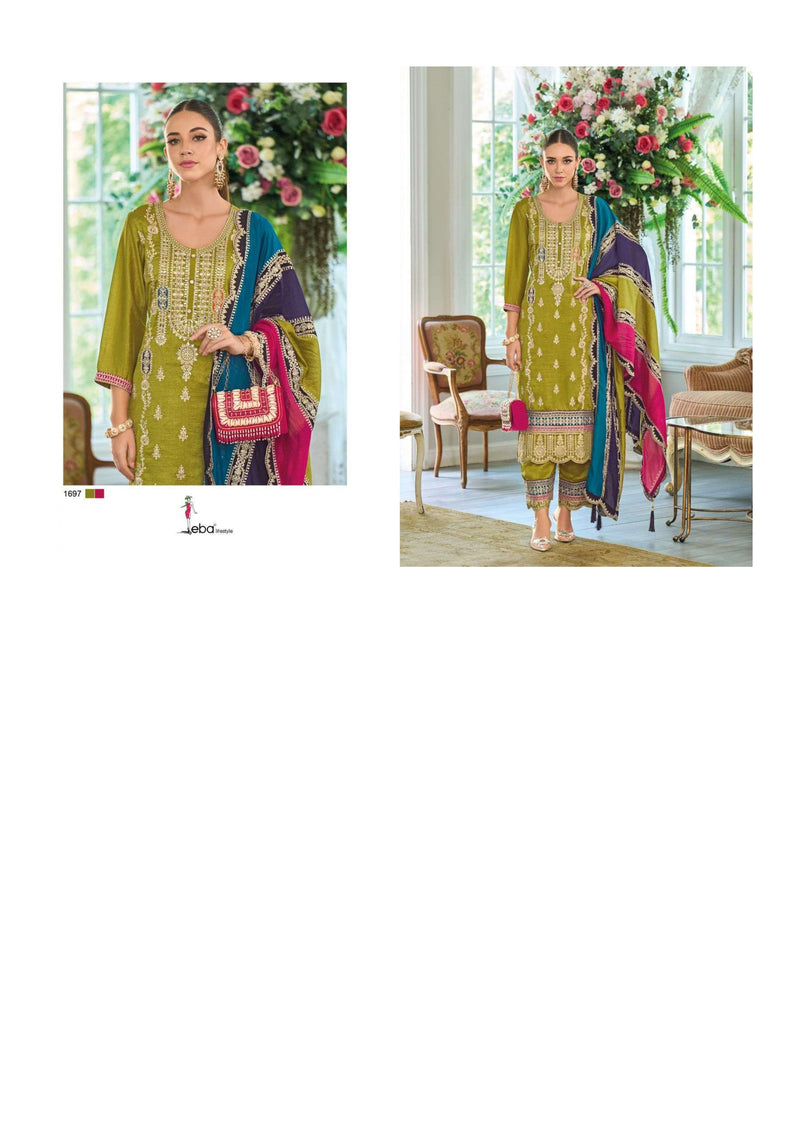 Eba Lifestyle Rayana Chinon Emboidery Work Party Wear Kurti Plazo Dupatta Set