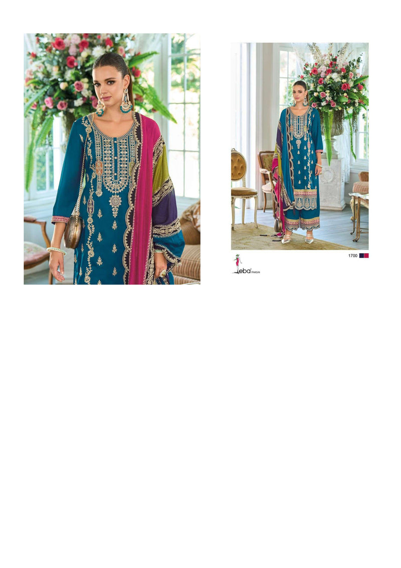 Eba Lifestyle Rayana Chinon Emboidery Work Party Wear Kurti Plazo Dupatta Set