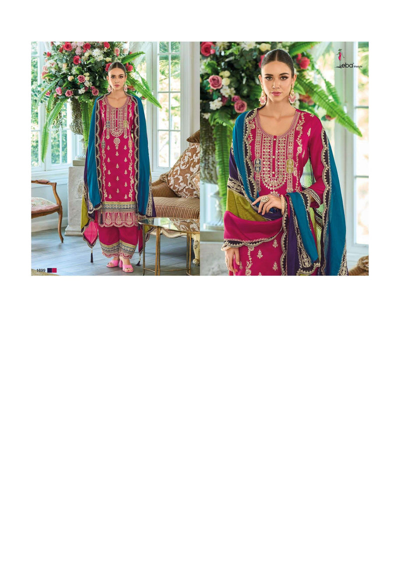 Eba Lifestyle Rayana Chinon Emboidery Work Party Wear Kurti Plazo Dupatta Set