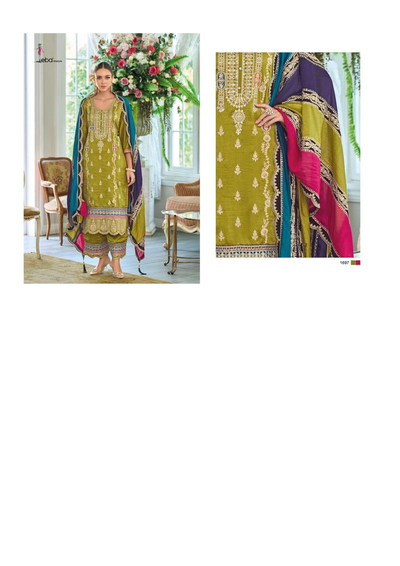 Eba Lifestyle Rayana Chinon Emboidery Work Party Wear Kurti Plazo Dupatta Set