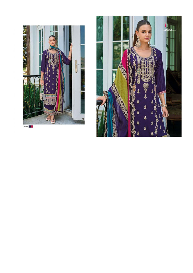 Eba Lifestyle Rayana Chinon Emboidery Work Party Wear Kurti Plazo Dupatta Set