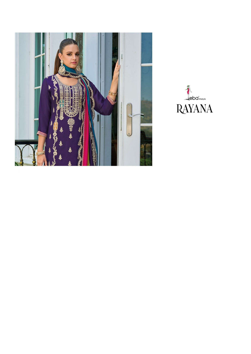 Eba Lifestyle Rayana Chinon Emboidery Work Party Wear Kurti Plazo Dupatta Set