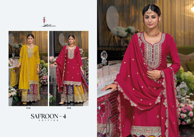 Eba Lifestyle Safroon Vol 4 Edition Chinon Emboidery Work Party Wear Suit