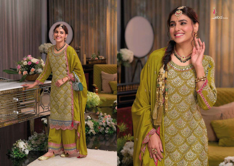 Eba Lifestyle Saira Chinon Emboidery Work Wedding Wear Suit Collection