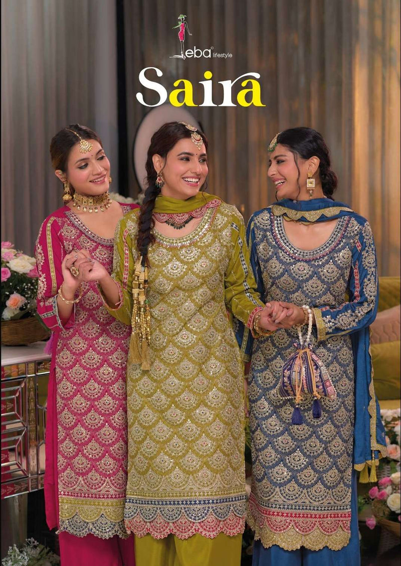 Eba Lifestyle Saira Chinon Emboidery Work Wedding Wear Suit Collection