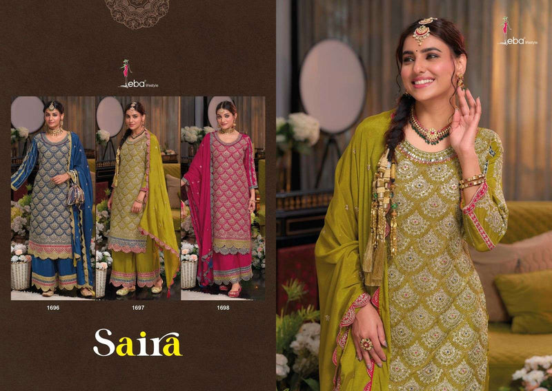 Eba Lifestyle Saira Chinon Emboidery Work Wedding Wear Suit Collection