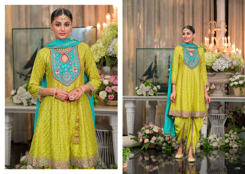 Eba Lifestyle Sajni Chinon Emboidery Wedding Wear Kurti Dhoti Dupatta Set